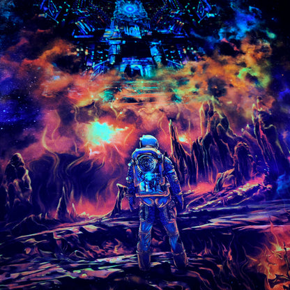 Astronaut's fiery journey UV-Active Wrapped Canvas