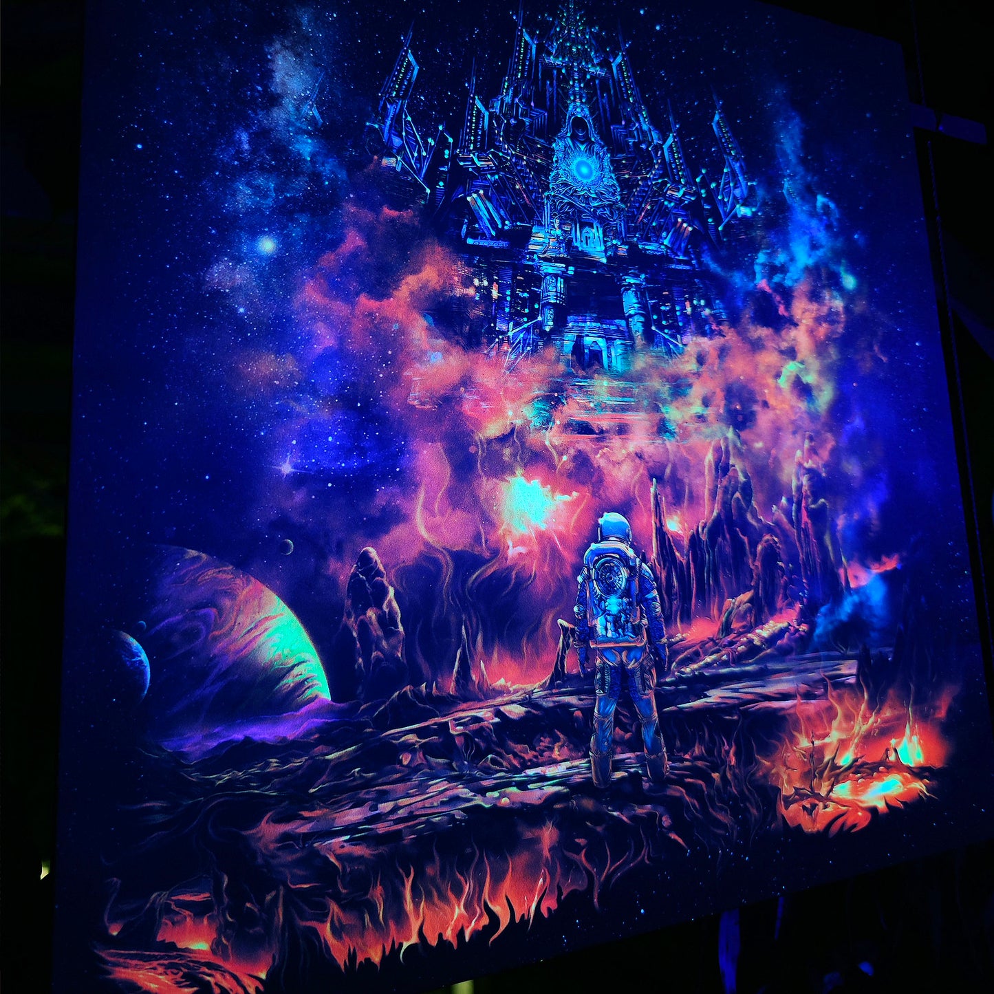 Astronaut's fiery journey UV-Active Wrapped Canvas