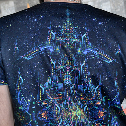 Astronaut's fiery journey T-shirt UV active Blacklight - Artrama