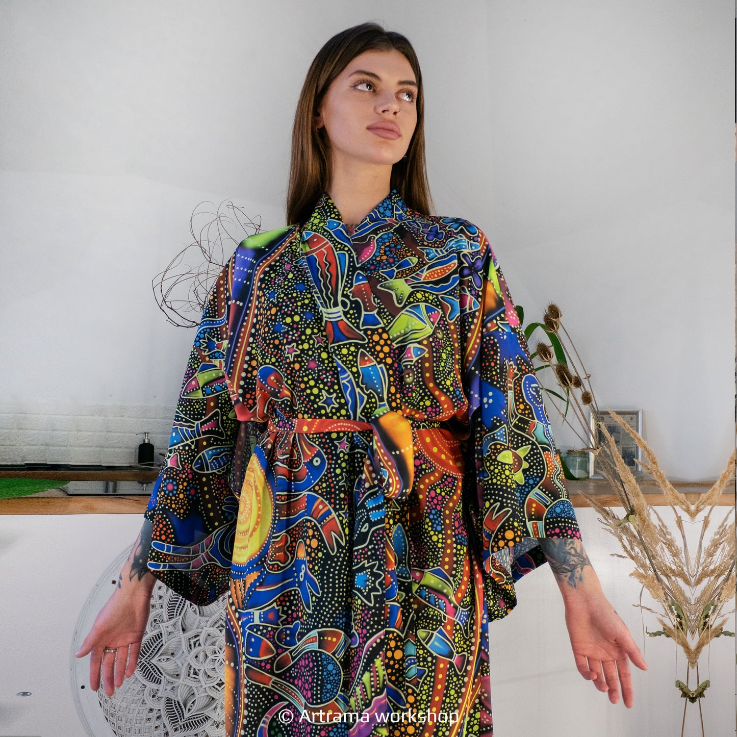 Blacklight Kimono Australia, Rave Dress, Festival Tunic, Trippy Wear (Unisex)