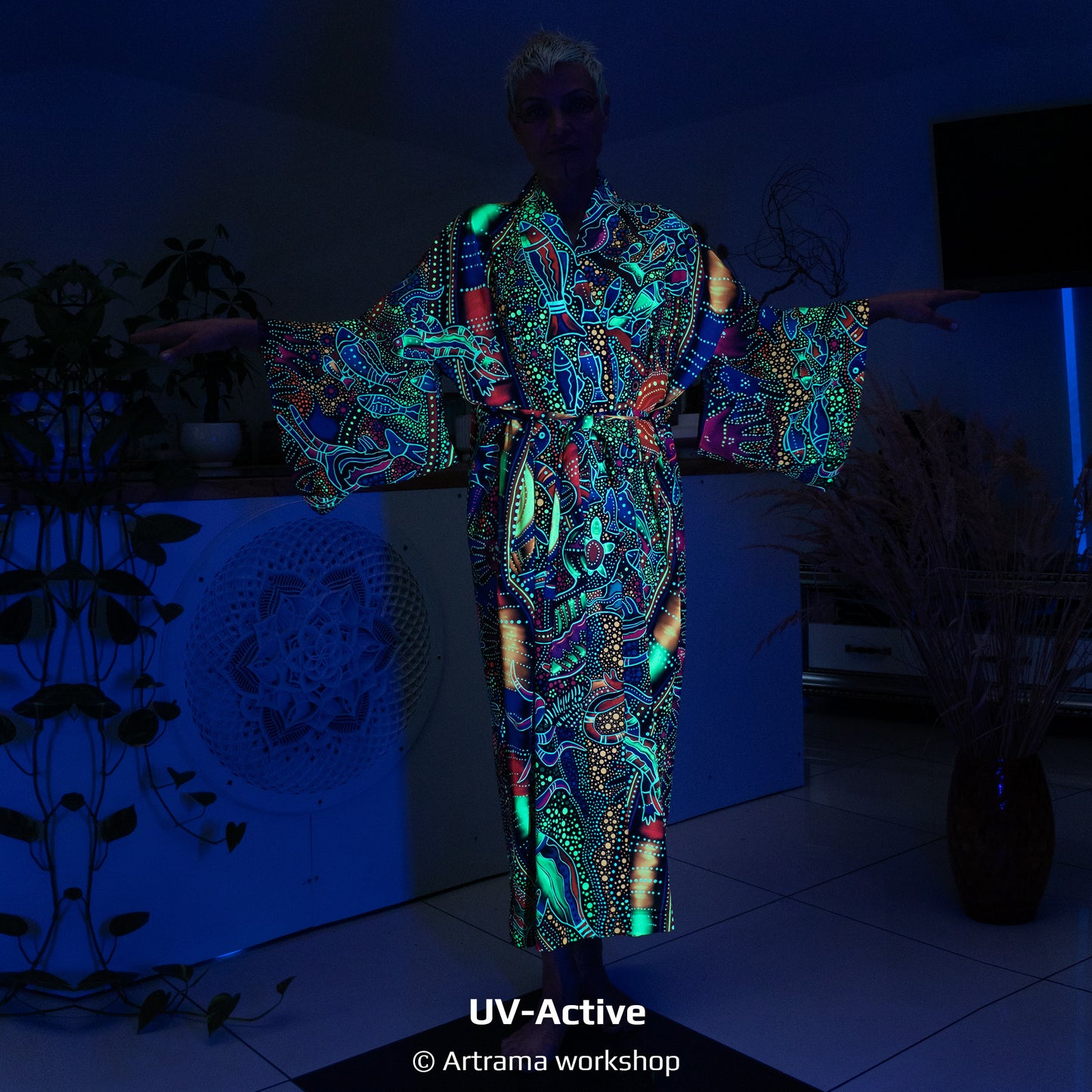 Blacklight Kimono Australia, Rave Dress, Festival Tunic, Trippy Wear (Unisex)