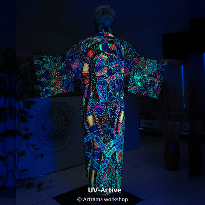 Blacklight Kimono Australia, Rave Dress, Festival Tunic, Trippy Wear (Unisex)