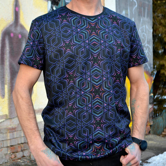 Sacred geometry Dark Blacklight UV active T-shirt - Artrama