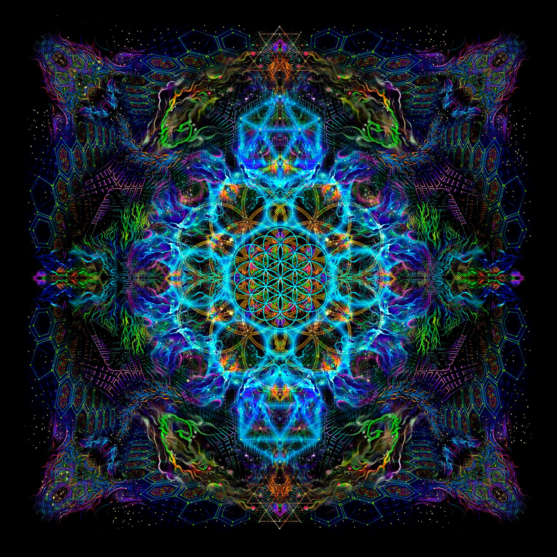 Flower of Life Sets Backdrop UV-active Blacklight - Artrama