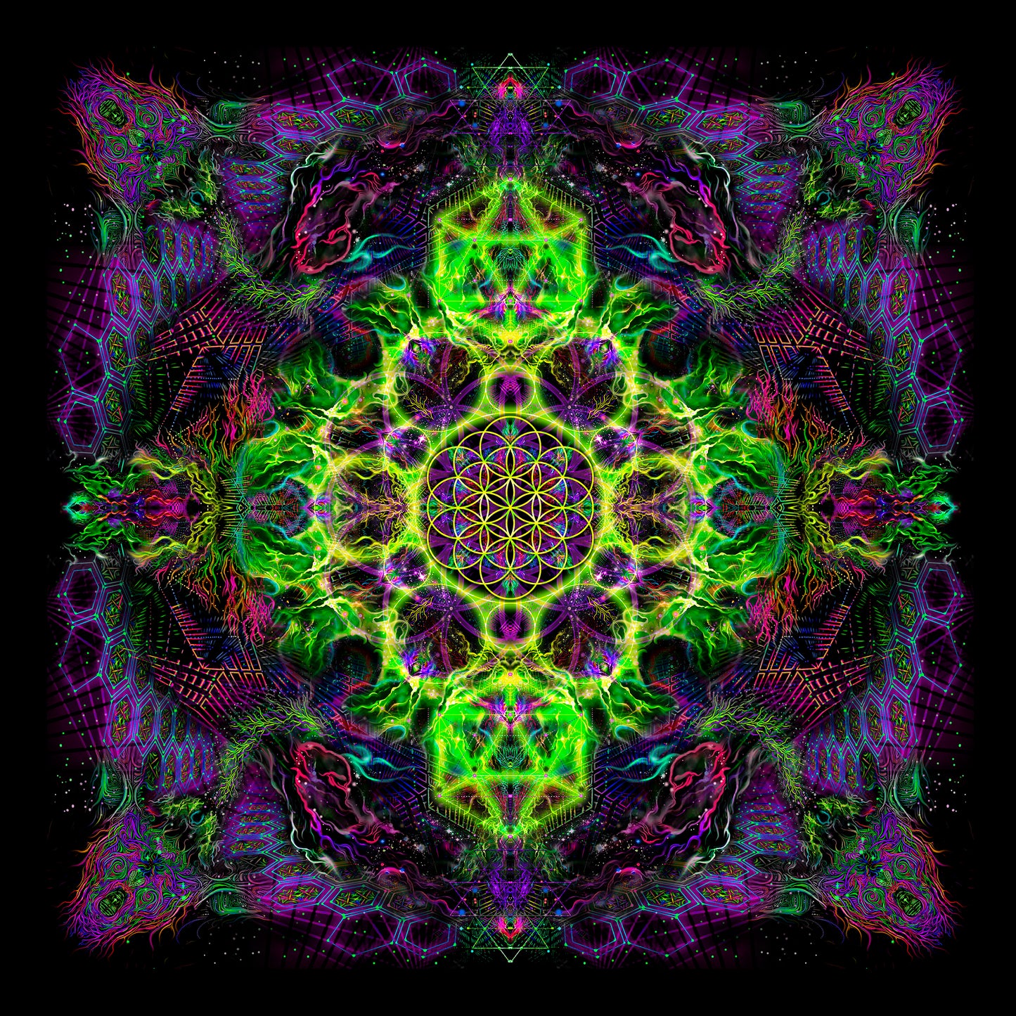 Flower of Life Lime - Psy backdrop UV blacklight active - Artrama