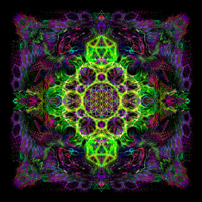 Flower of Life Lime - Psy backdrop UV blacklight active - Artrama