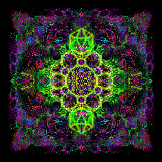 Flower of Life Lime - Psy backdrop UV blacklight active - Artrama