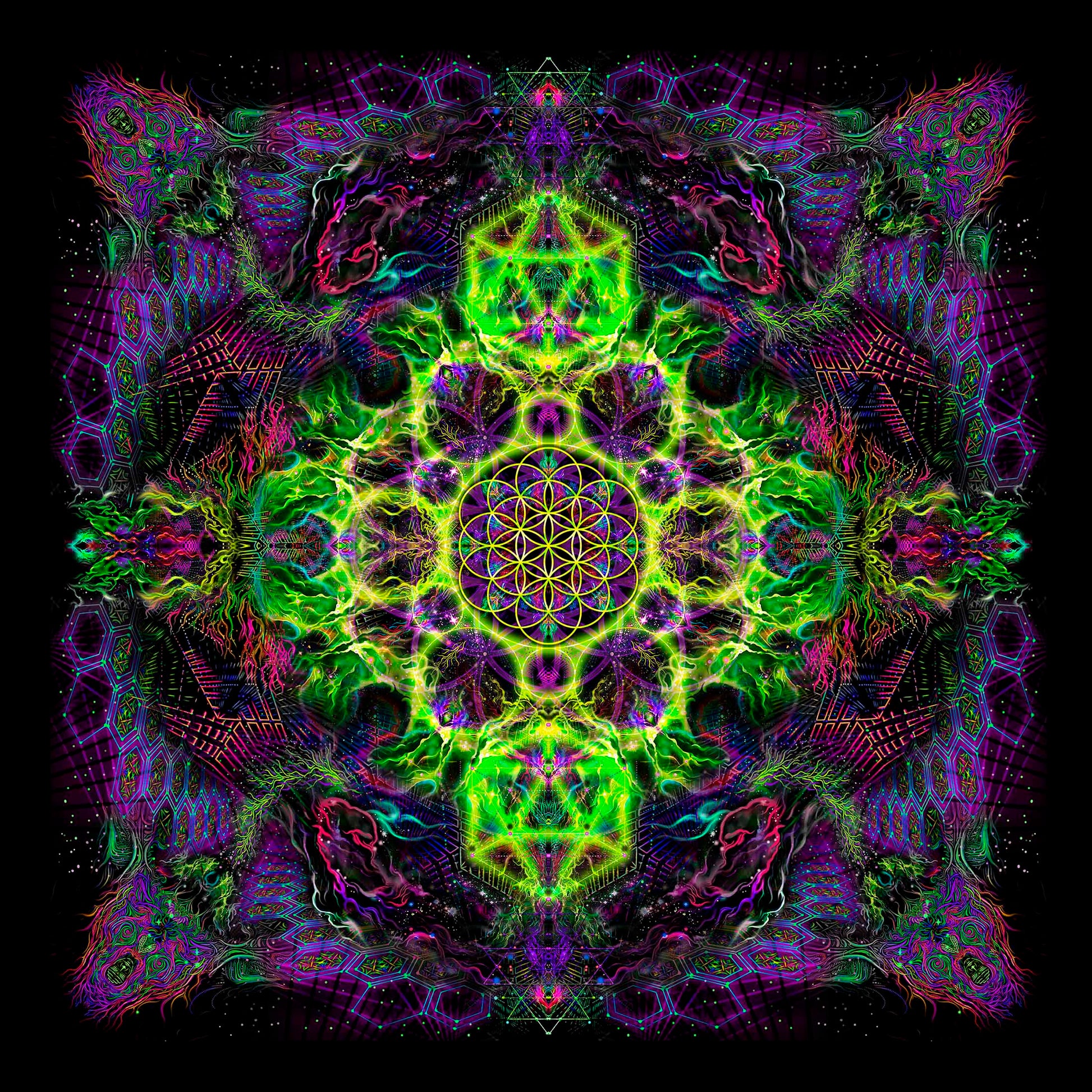 Flower of Life Sets Backdrop UV-active Blacklight - Artrama