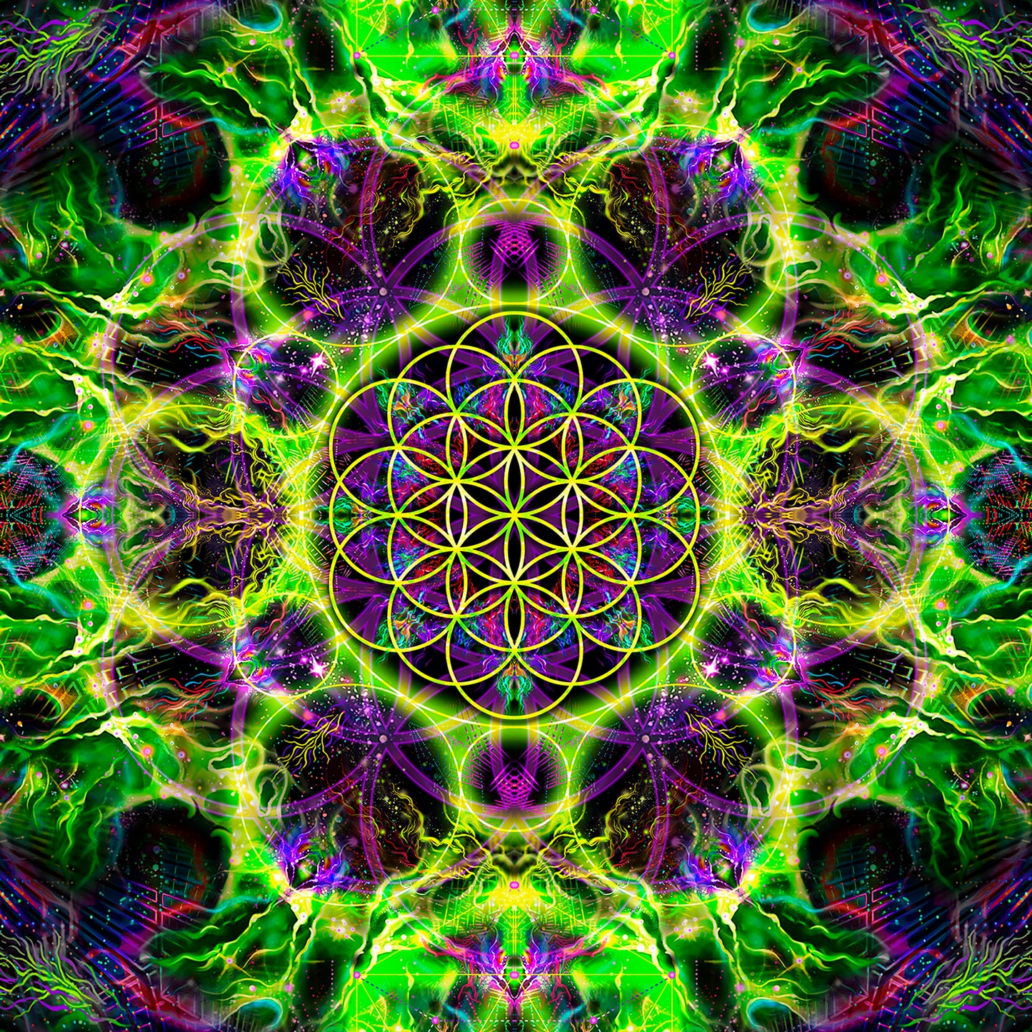 Flower of Life Lime - Psy backdrop UV blacklight active - Artrama