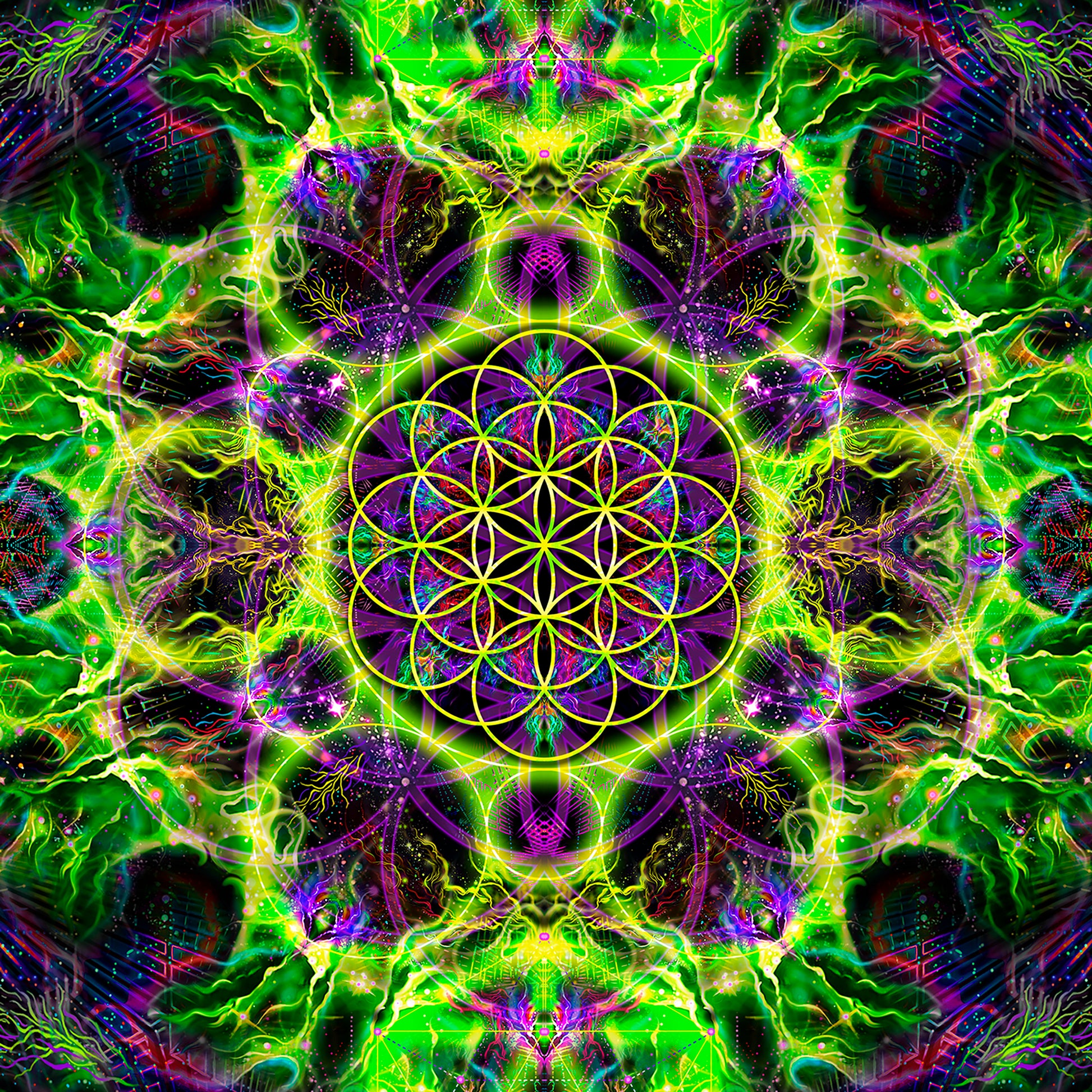 Flower of Life Lime - Psy backdrop UV blacklight active - Artrama