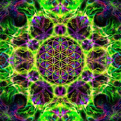 Flower of Life Lime - Psy backdrop UV blacklight active - Artrama