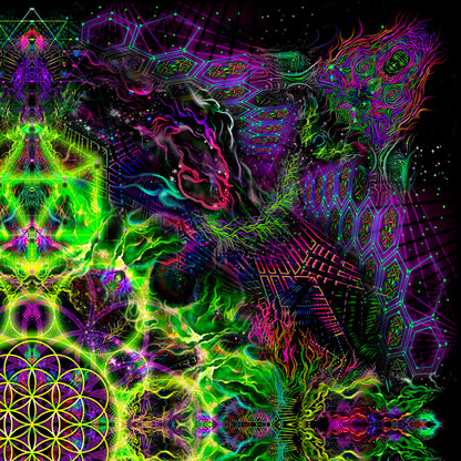 Flower of Life Lime - Psy backdrop UV blacklight active - Artrama