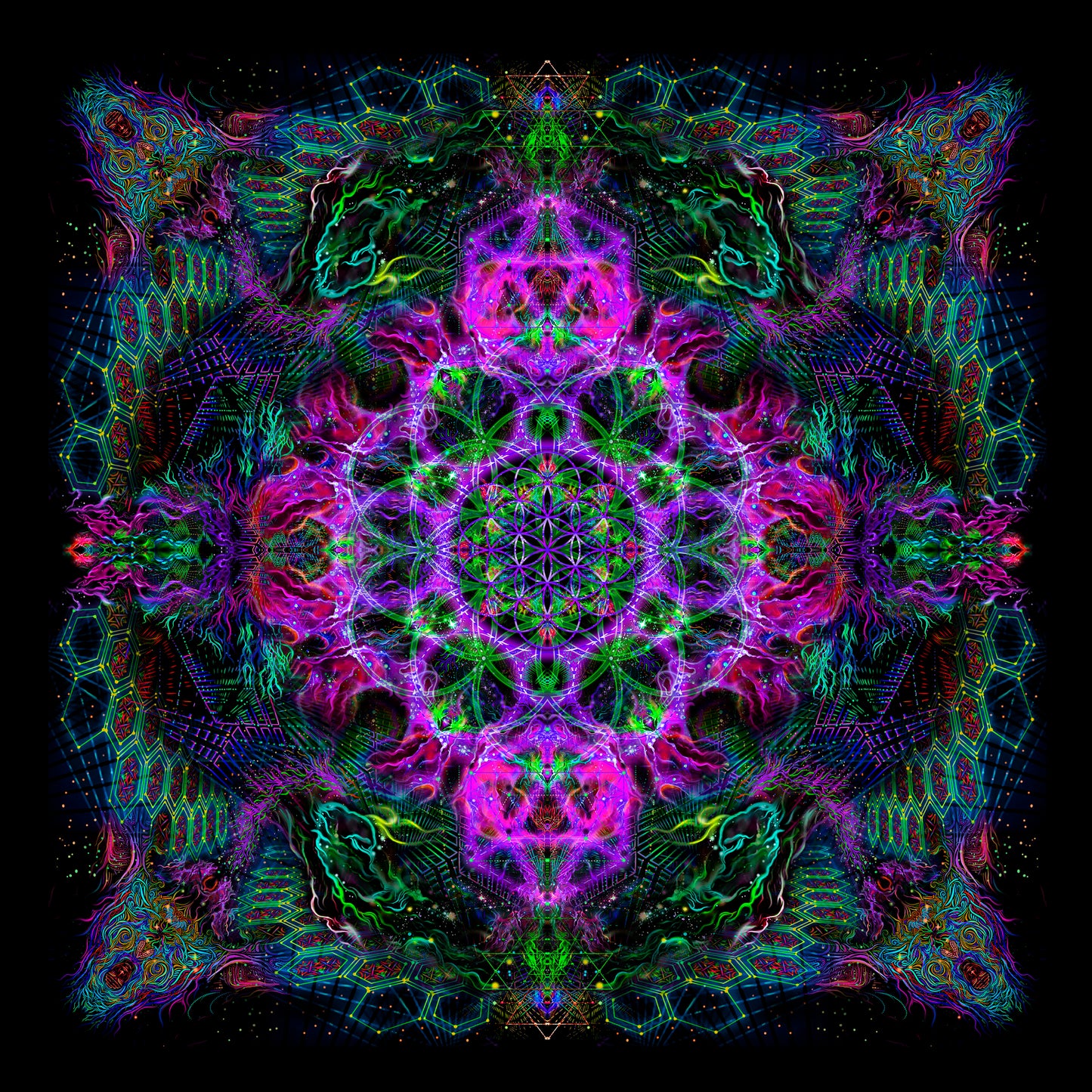 Flower of Life Sets Backdrop UV-active Blacklight - Artrama