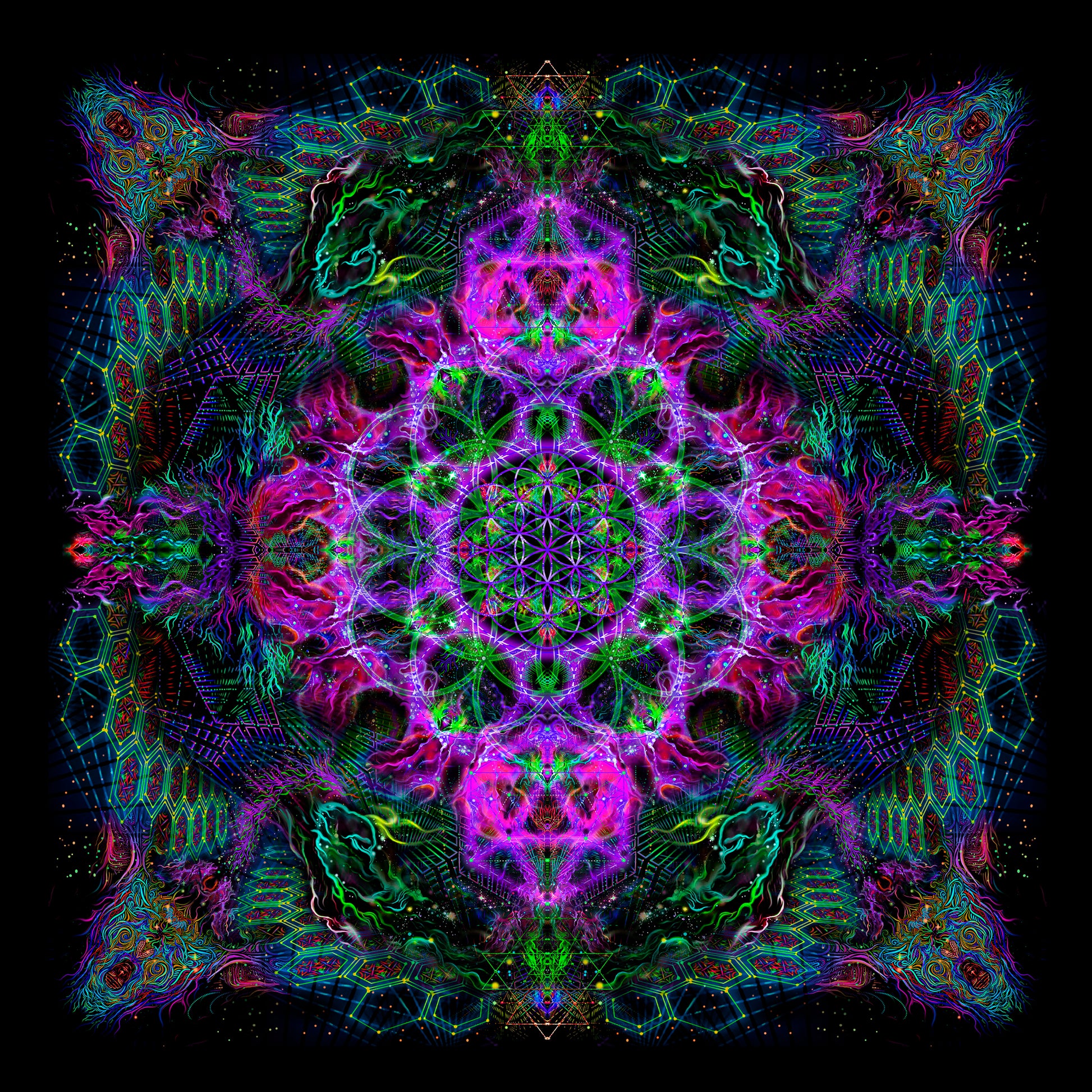 Flower of Life Sets Backdrop UV-active Blacklight - Artrama