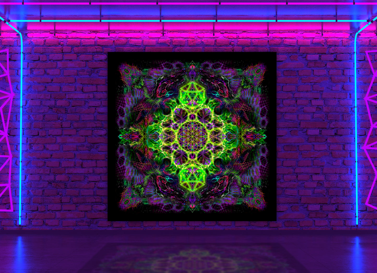 Flower of Life Lime - Psy backdrop UV blacklight active - Artrama