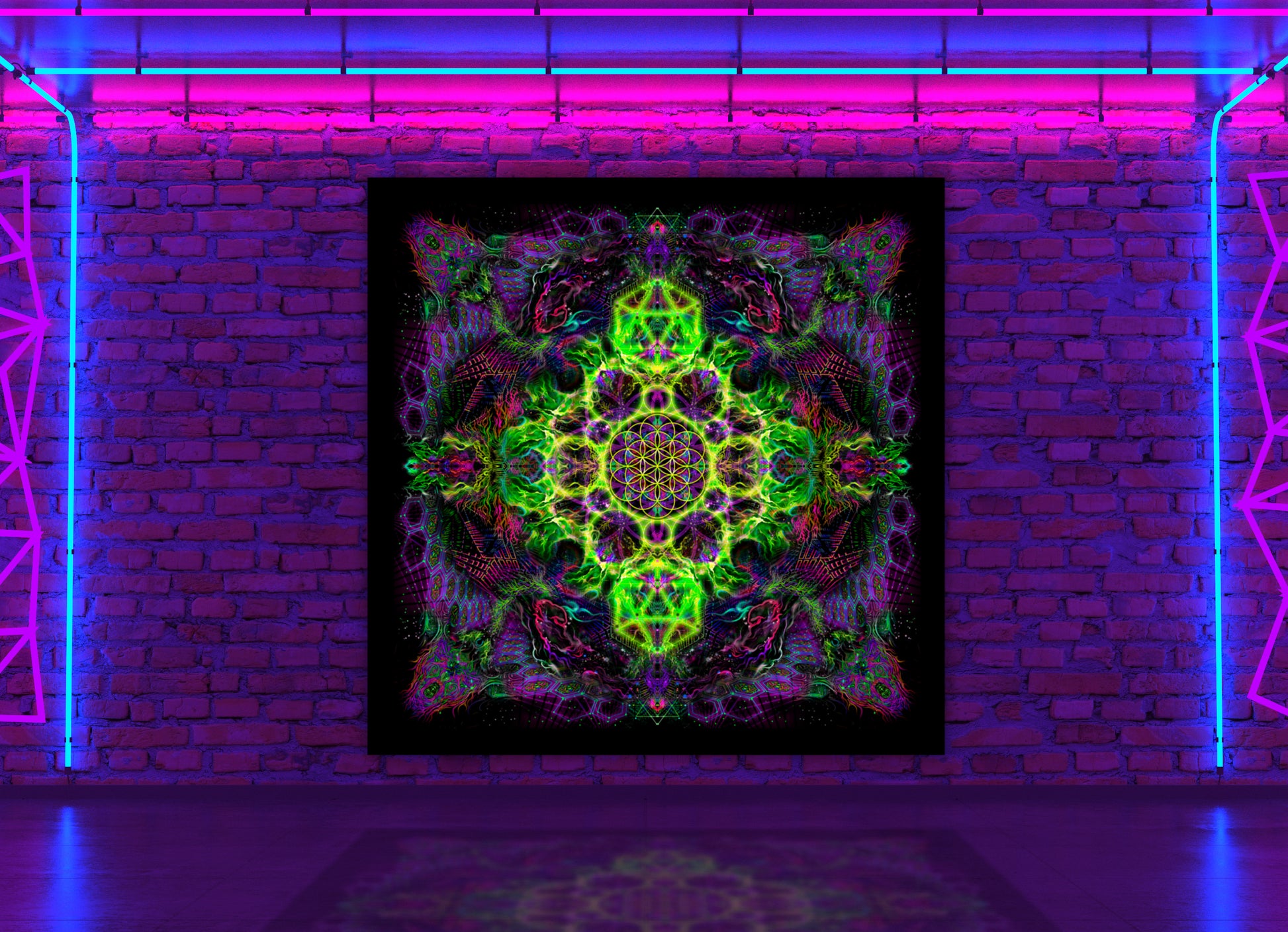 Flower of Life Lime - Psy backdrop UV blacklight active - Artrama