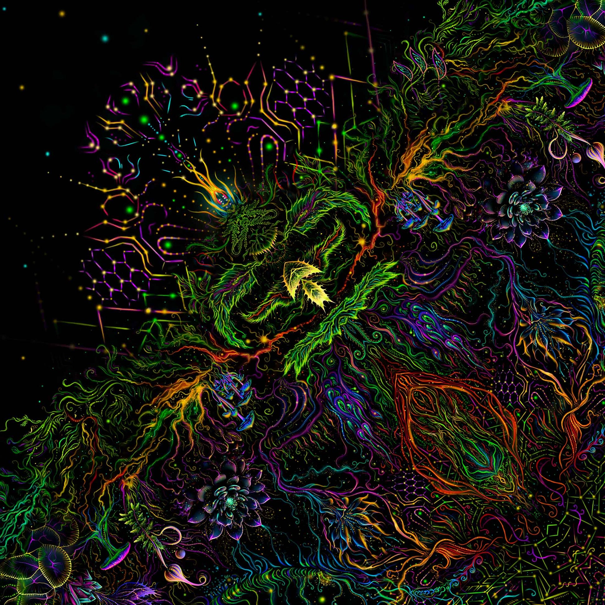 Forest Mandala Backdrop UV active Blacklight - Artrama