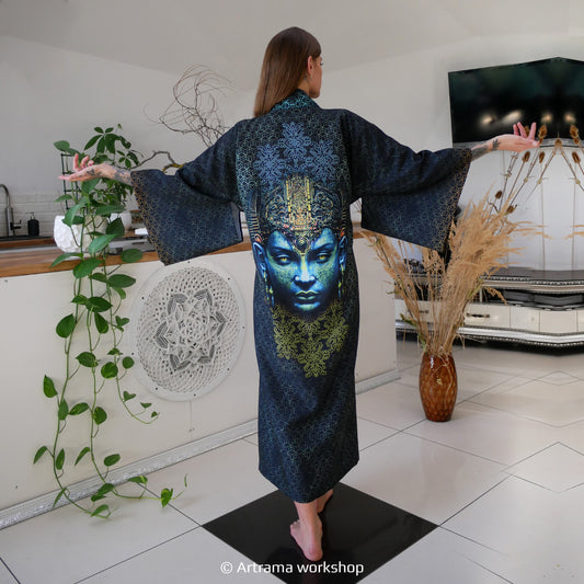 Blacklight Kimono Buddha Freedom, Rave Dress, Festival Tunic, Trippy Wear (Unisex)