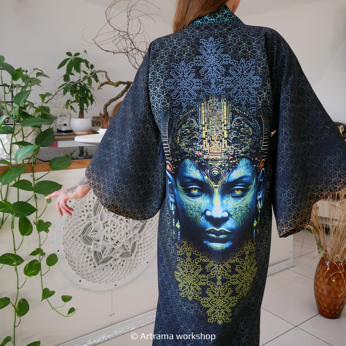 Blacklight Kimono Buddha Freedom, Rave Dress, Festival Tunic, Trippy Wear (Unisex)