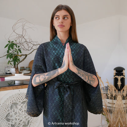 Blacklight Kimono Buddha Freedom, Rave Dress, Festival Tunic, Trippy Wear (Unisex)