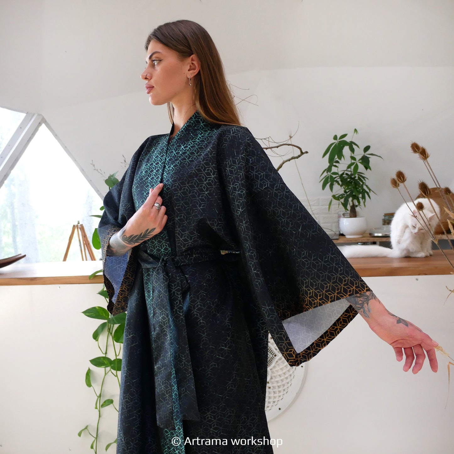 Blacklight Kimono Buddha Freedom, Rave Dress, Festival Tunic, Trippy Wear (Unisex)