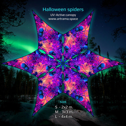 Halloween Spiders Canopy UV Active Blacklight Decor