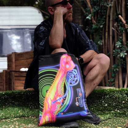 Vinyl Neon DJ Blacklight UV active shopper bag