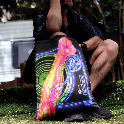 Vinyl Neon DJ Blacklight UV active shopper bag