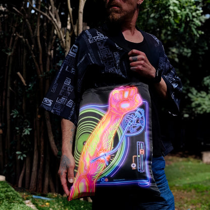 Vinyl Neon DJ Blacklight UV active shopper bag