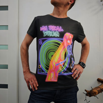 Neon Music Vinyl DJ T-shirt UV active Blacklight