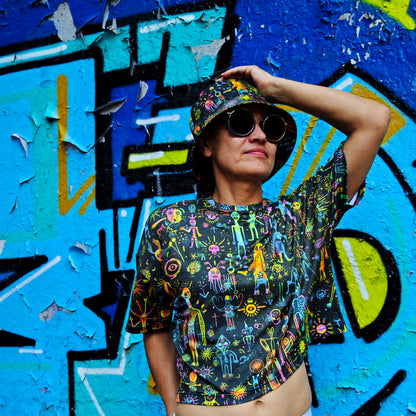 Shamanic Street Art UV Reactive Women's Cropped Oversized T-Shirt