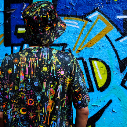 Shamanic Street Art UV Reactive Women's Cropped Oversized T-Shirt