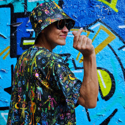 Shamanic Street Art UV Reactive Women's Cropped Oversized T-Shirt