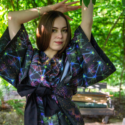 Blacklight Short Kimono ,Concentration Buddha State (Unisex)