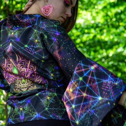 Blacklight Short Kimono ,Concentration Buddha State (Unisex)