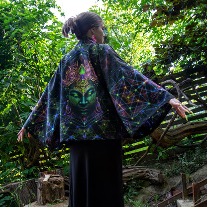 Blacklight Short Kimono ,Concentration Buddha State (Unisex)
