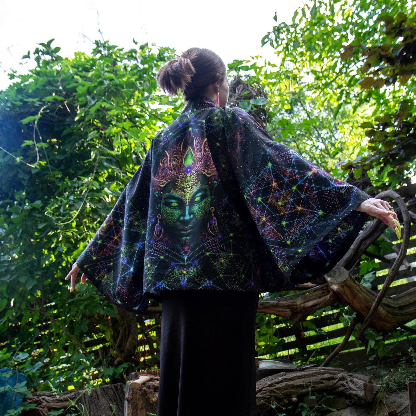 Blacklight Short Kimono ,Concentration Buddha State (Unisex)