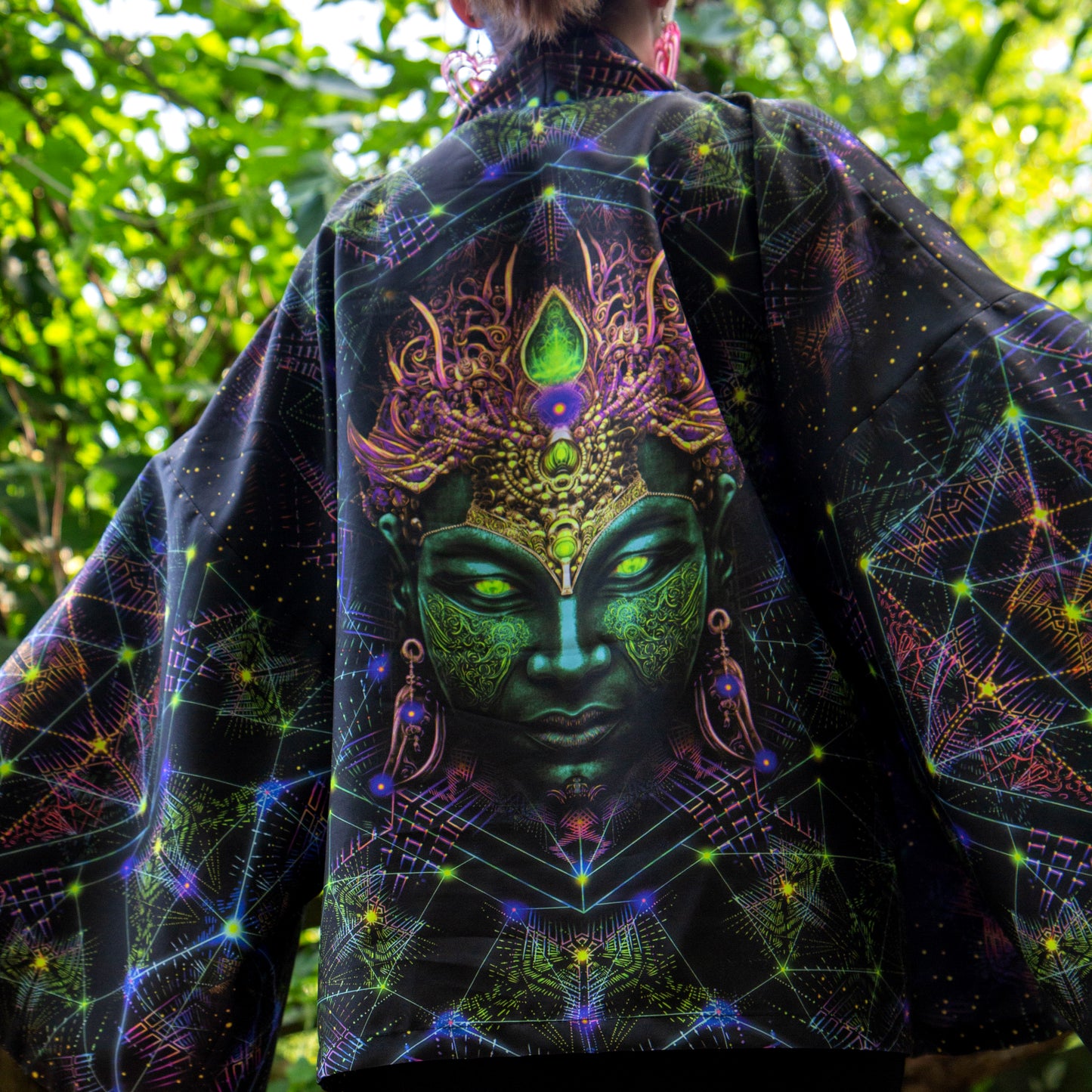 Blacklight Short Kimono ,Concentration Buddha State (Unisex)