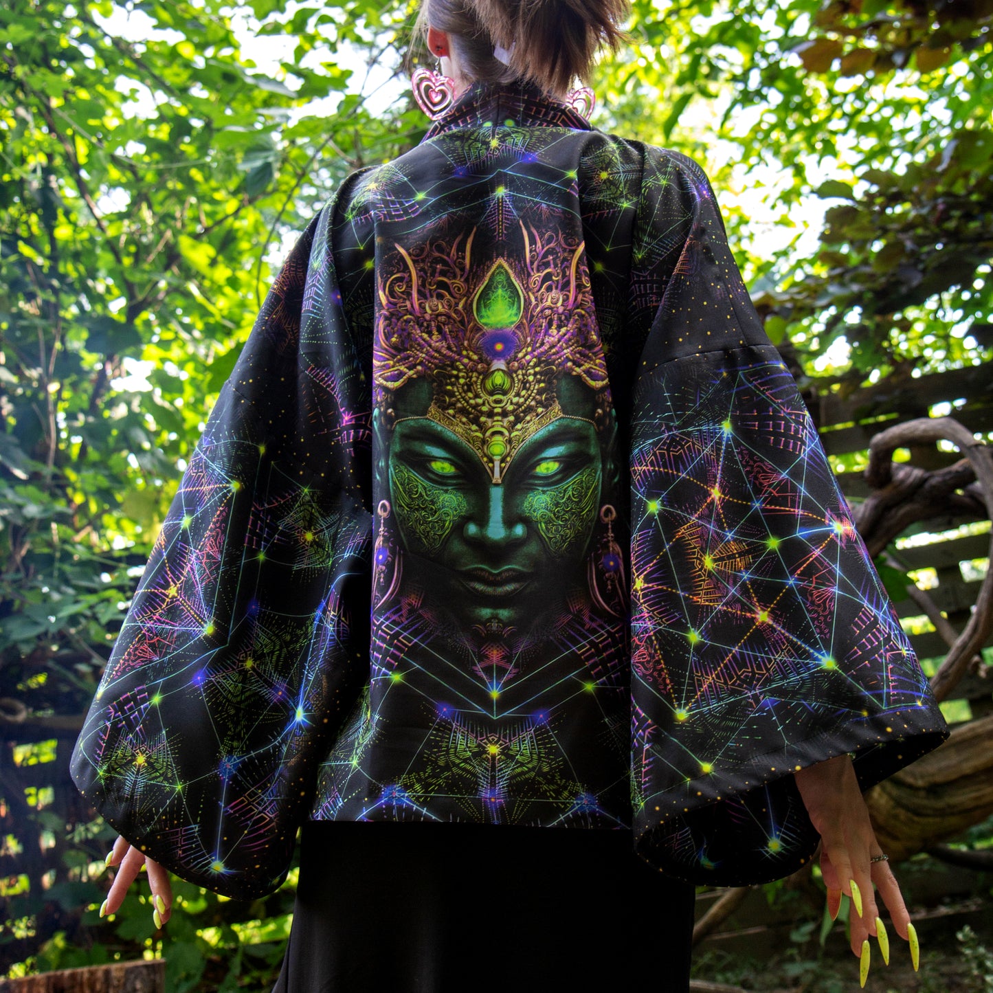 Blacklight Short Kimono ,Concentration Buddha State (Unisex)