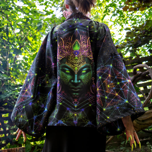 Blacklight Short Kimono ,Concentration Buddha State (Unisex)