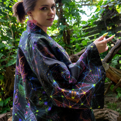 Blacklight Short Kimono ,Concentration Buddha State (Unisex)