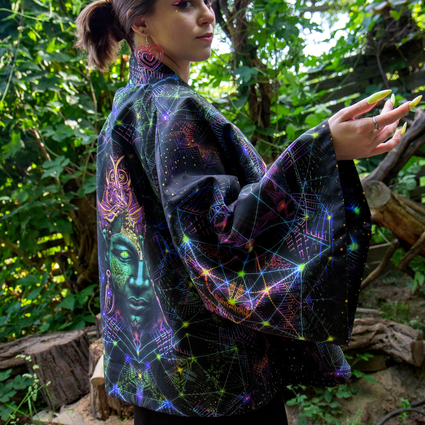 Blacklight Short Kimono ,Concentration Buddha State (Unisex)