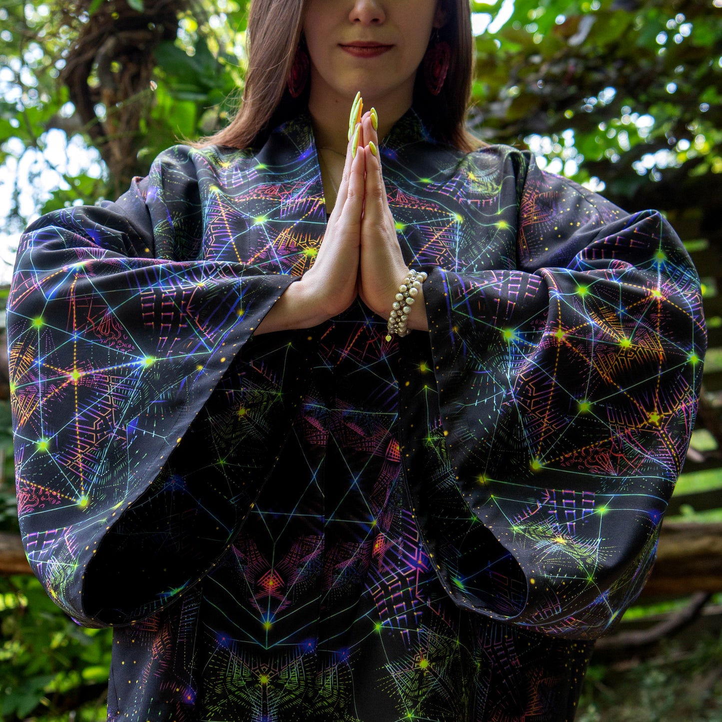 Blacklight Short Kimono ,Concentration Buddha State (Unisex)