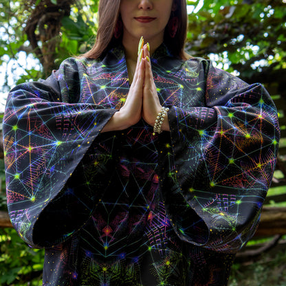Blacklight Short Kimono ,Concentration Buddha State (Unisex)