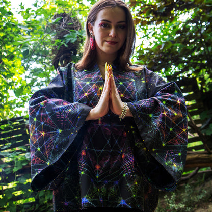 Blacklight Short Kimono ,Concentration Buddha State (Unisex)