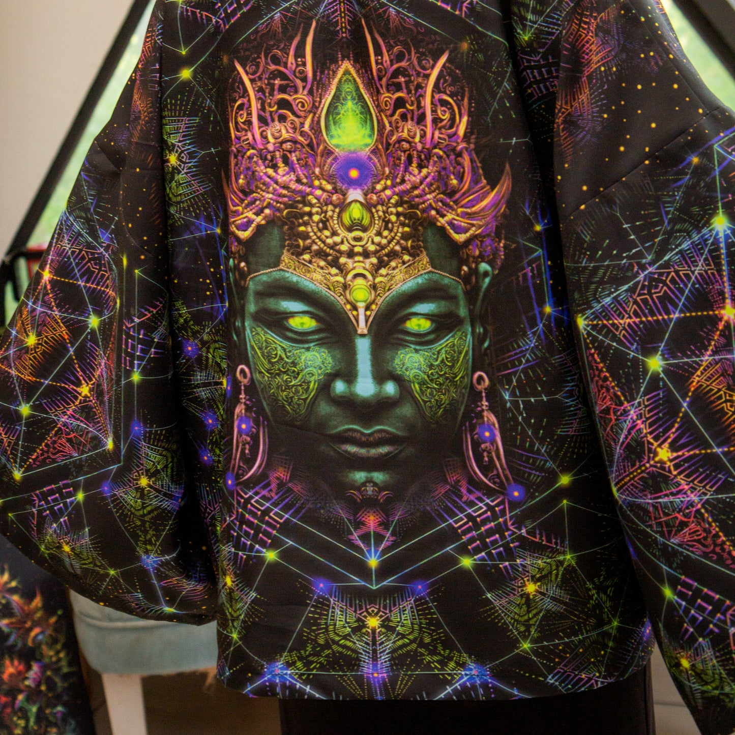 Blacklight Short Kimono ,Concentration Buddha State (Unisex)