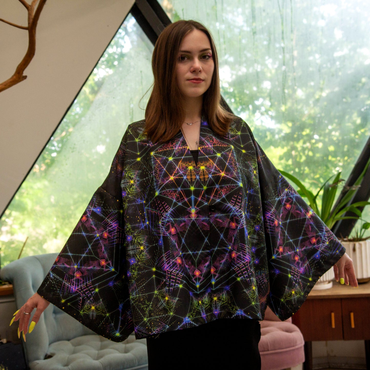 Blacklight Short Kimono ,Concentration Buddha State (Unisex)