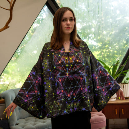 Blacklight Short Kimono ,Concentration Buddha State (Unisex)