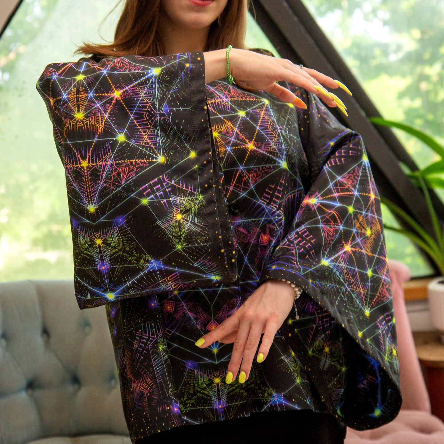 Blacklight Short Kimono ,Concentration Buddha State (Unisex)