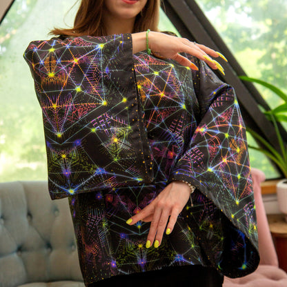 Blacklight Short Kimono ,Concentration Buddha State (Unisex)